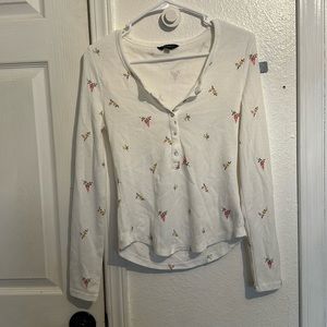 White Floral Lucky Brand Long Sleeve Shirt